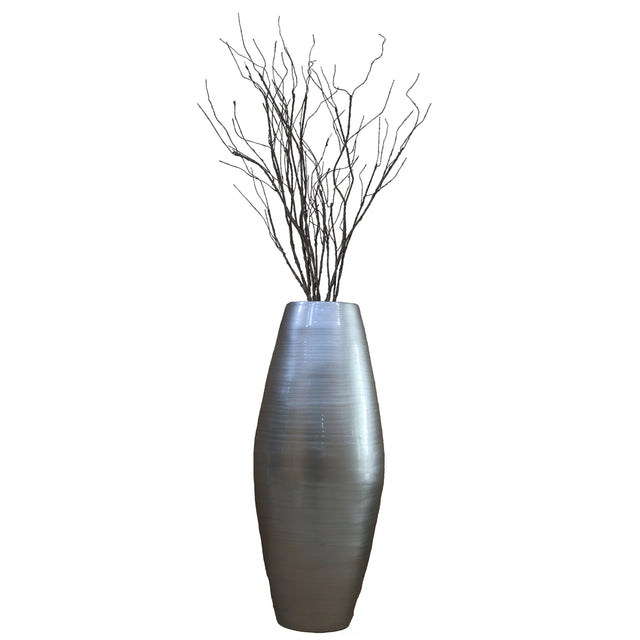 Bamboo Cylinder Floor Vase - Handcrafted Tall Decorative Vase - Ideal for Dining Room, Living Room, 27 Inch Silver - LEHADAR