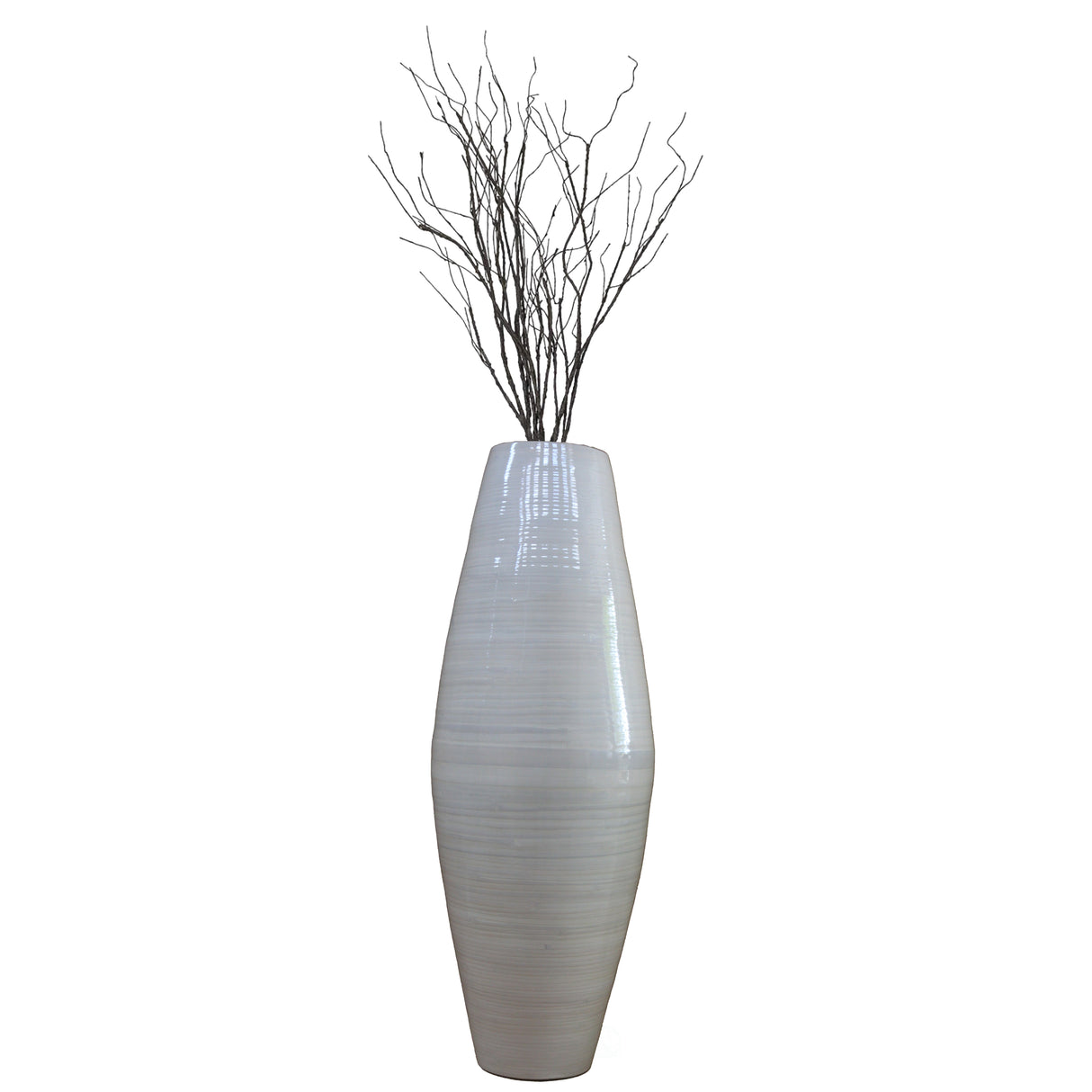Bamboo Cylinder Floor Vase - Handcrafted Tall Decorative Vase - Ideal for Dining Room, Living Room, 37 Inch White - LEHADAR