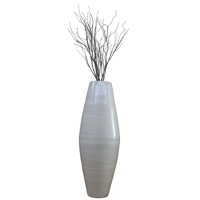 Bamboo Cylinder Floor Vase - Handcrafted Tall Decorative Vase - Ideal for Dining Room, Living Room, 37 Inch White - LEHADAR
