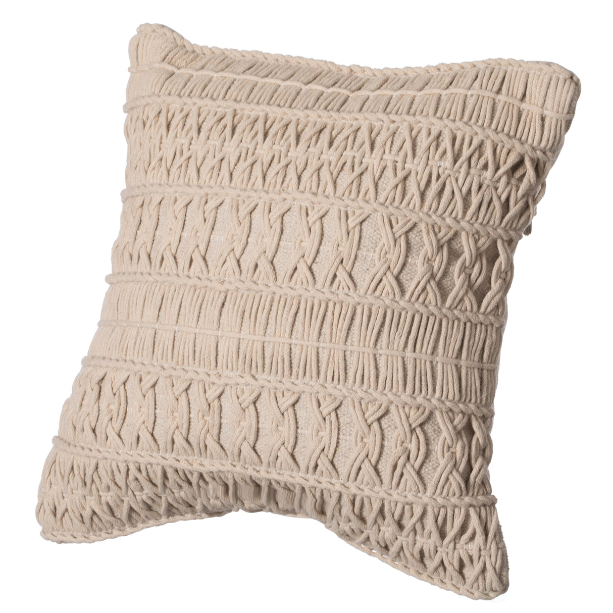 16" Handwoven Cotton Throw Pillow Cover with Layered Random String Pattern, Natural - LEHADAR