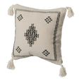 16" Throw Pillow Cover with Southwest Tribal Pattern and Corner Tassels, Black & White - LEHADAR