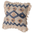 16" Handwoven Cotton & Silk Throw Pillow Cover with Embossed Zig Zag, Blue & Beige - LEHADAR