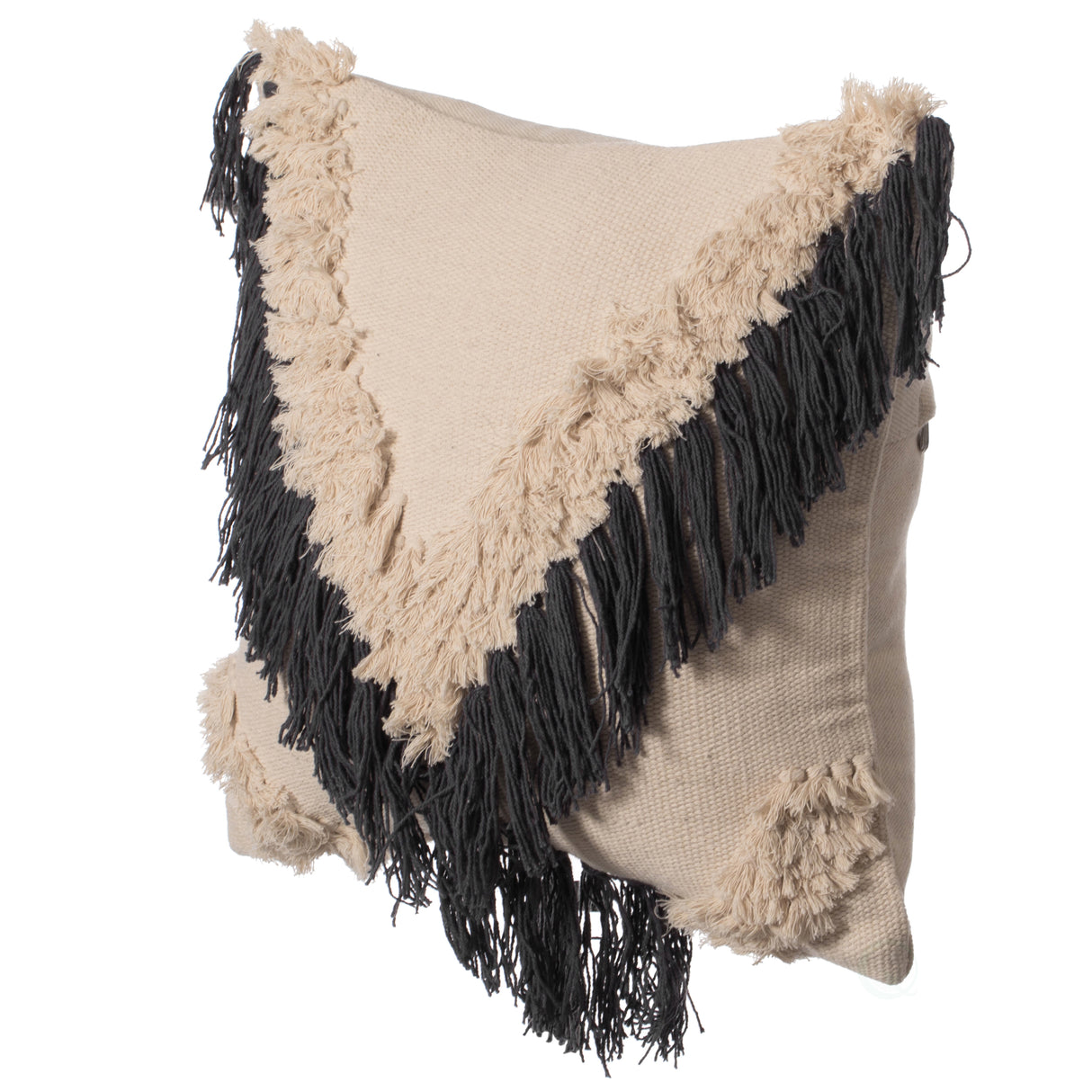 16" Handwoven Cotton Throw Pillow Cover with Embossed and Fringed Crossed line with Filler, Charcoal - LEHADAR