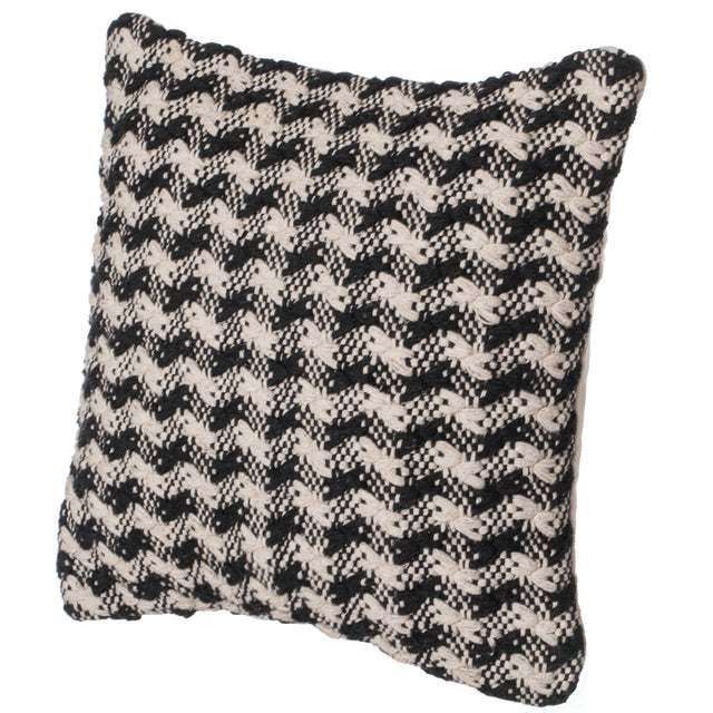 16" Handwoven Cotton Throw Pillow Cover with Small Black & White Chevron Pattern with Filler, Black & White - LEHADAR