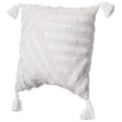 16" Handwoven Cotton Throw Pillow Cover with White Tufted Line Pattern and Tassel Corners, White - LEHADAR