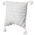 16" Handwoven Cotton Throw Pillow Cover with White Tufted Line Pattern and Tassel Corners with Filler, White - LEHADAR