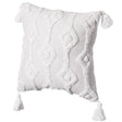 16" Handwoven Cotton Throw Pillow Cover with Small White Tufted Diamond Pattern and Tassel Corners, White - LEHADAR