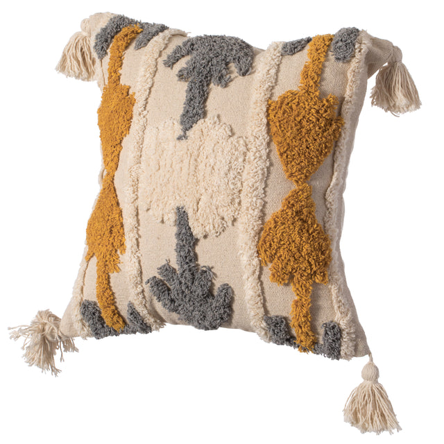 16" Handwoven Cotton Throw Pillow Cover with Tufted Southwest Tribal Pattern and Corner Tassels with Filler, Multicolor - LEHADAR