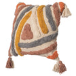 16" Handwoven Cotton Throw Pillow Cover with Tufted Line Pattern and Double Tassel Corners with Filler, Multicolor - LEHADAR