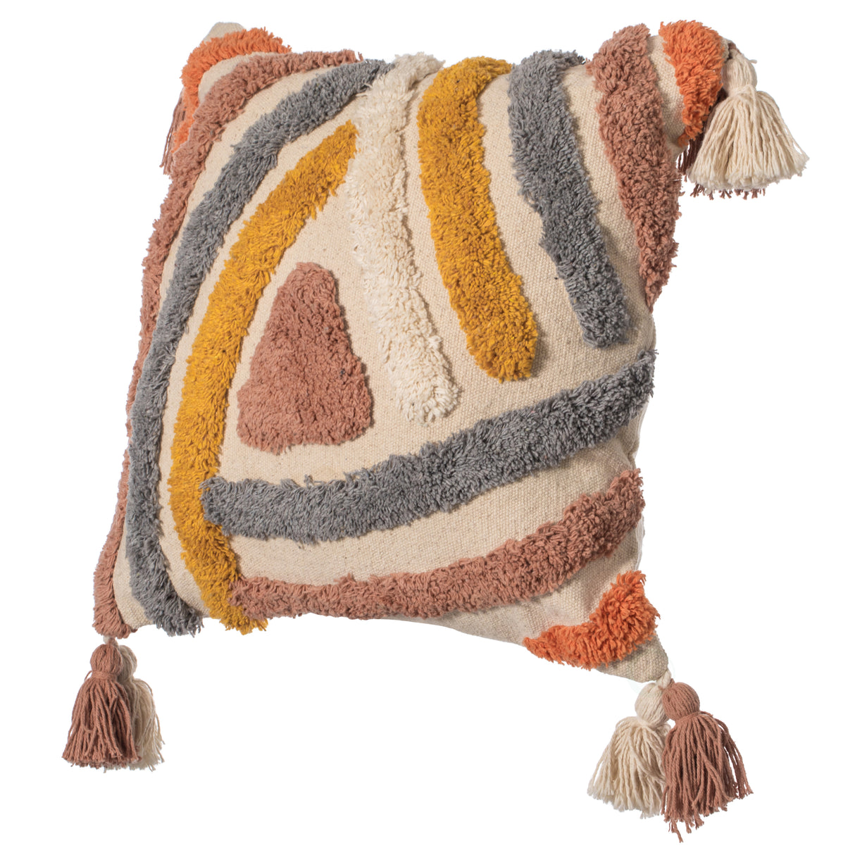 16" Handwoven Cotton Throw Pillow Cover with Tufted Line Pattern and Double Tassel Corners with Filler, Multicolor - LEHADAR