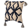 16" Handwoven Cotton Throw Pillow Cover with Tufted Blue & White Geometric Pattern and Corner Tassels with Filler, Blue - LEHADAR