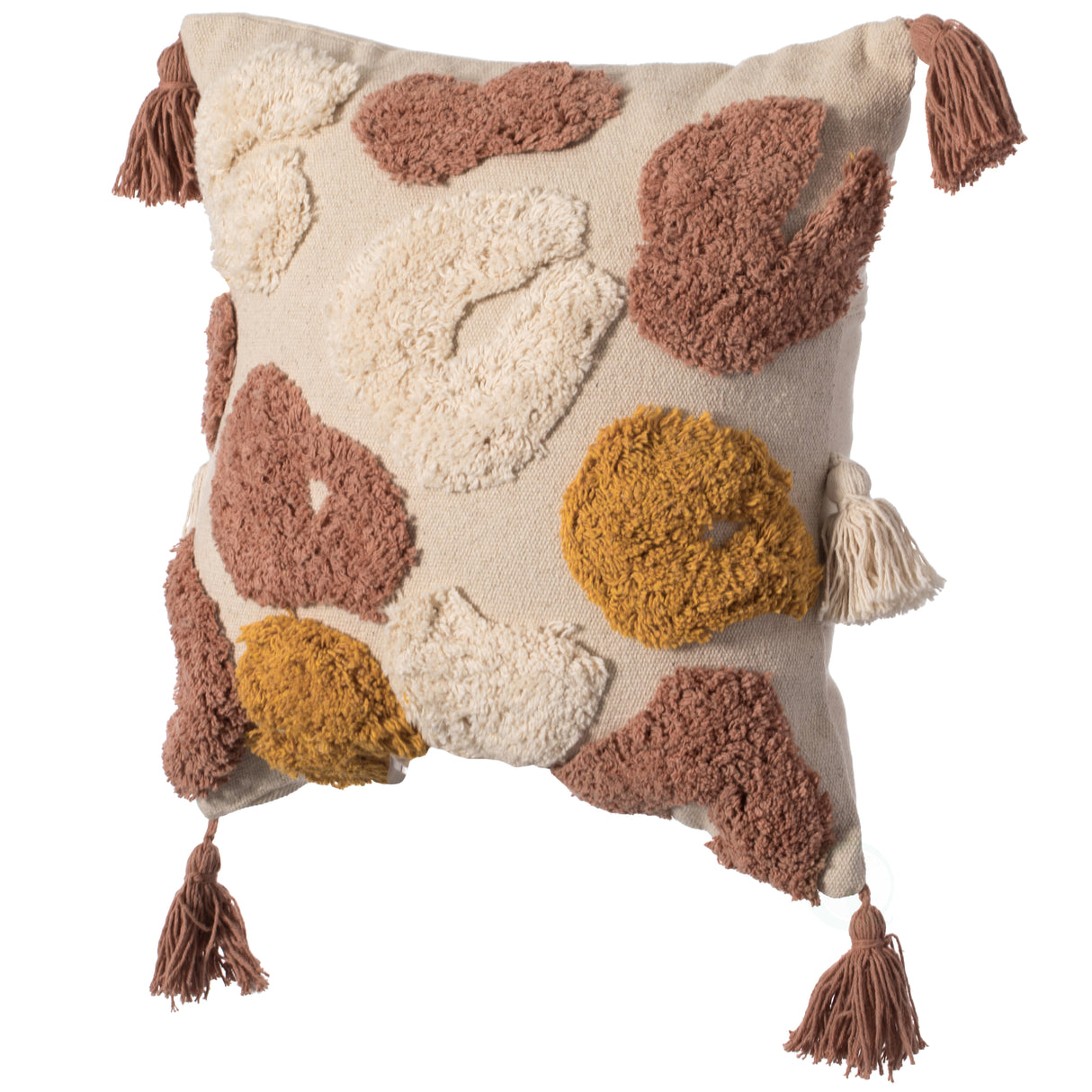 16" Handwoven Cotton Throw Pillow Cover with Tufted Broken Circle Pattern and Side Tassels, Multicolor - LEHADAR