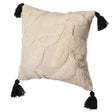 16" Handwoven Cotton Throw Pillow Cover with White Tufted Stem Pattern and Black Tassel Corners, White - LEHADAR