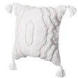 16" Handwoven Cotton Throw Pillow Cover with White Ikat Pattern and Tassel Corners, White - LEHADAR
