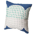 16" Handwoven Cotton Throw Pillow Cover with Ribbed Line Dots and Wave Border, Blue - LEHADAR