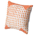 16" Handwoven Cotton Throw Pillow Cover with Ribbed Line Dots and Wave Border with Filler, Coral - LEHADAR