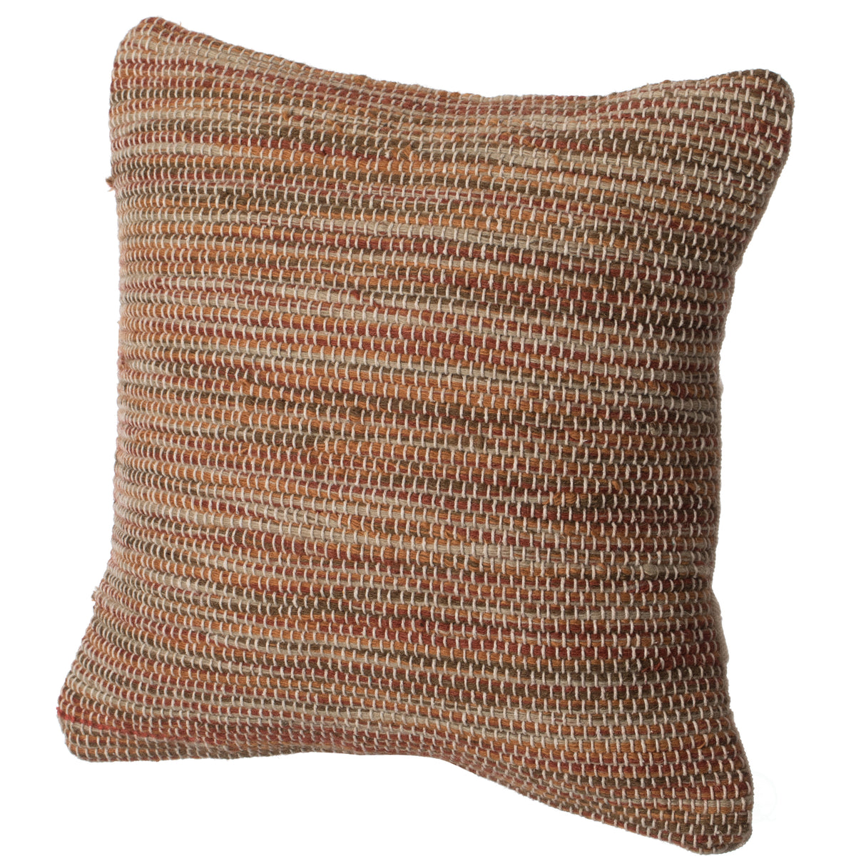 16" Handwoven Wool & Cotton Throw Pillow Cover with Woven Knit Texture, Rust - LEHADAR