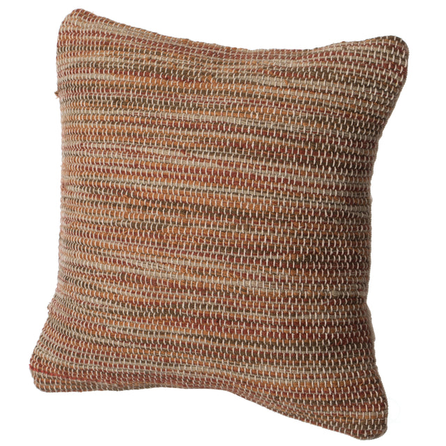 16" Handwoven Wool & Cotton Throw Pillow Cover with Woven Knit Texture, Rust - LEHADAR