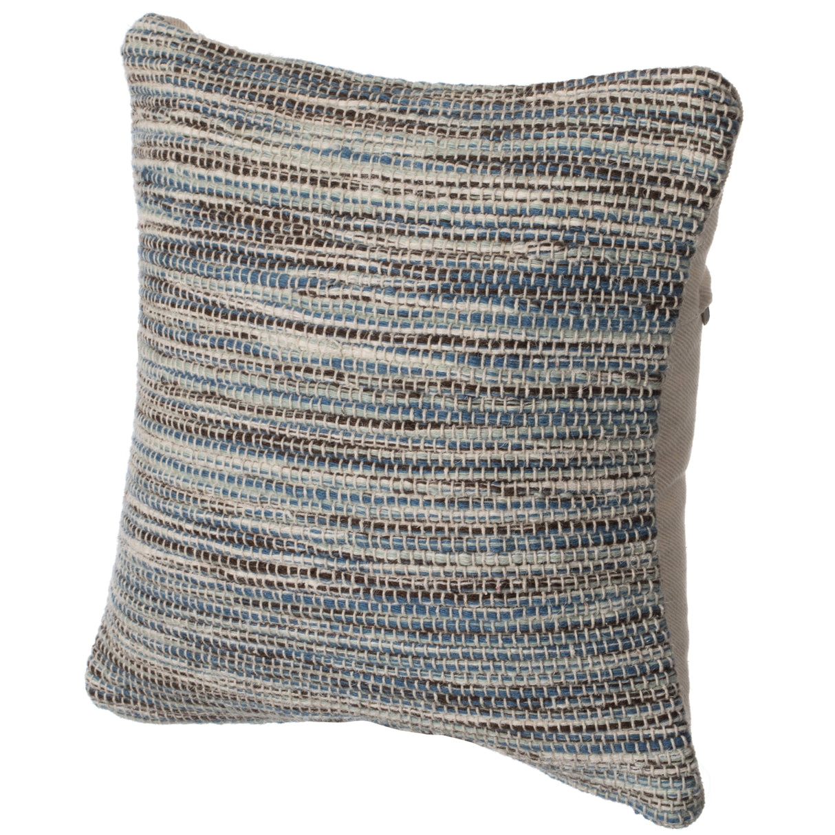 16" Handwoven Wool & Cotton Throw Pillow Cover with Woven Knit Texture, Blue - LEHADAR