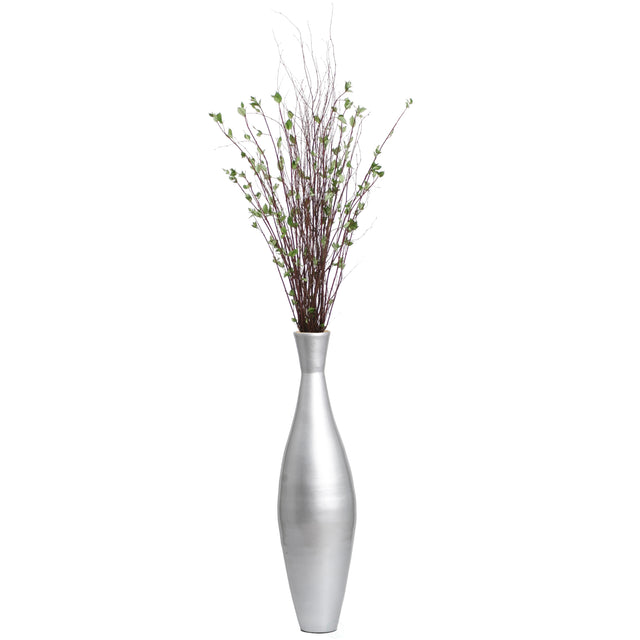 Tall 33 Inch Modern Bamboo Narrow Trumpet Floor Vase - Elegant Home Decoration, Modern Accent Piece, Living Room Decor, Handcrafted Bamboo Art, Contemporary Interior Design, Unique Tall Vase, Silver Small - LEHADAR