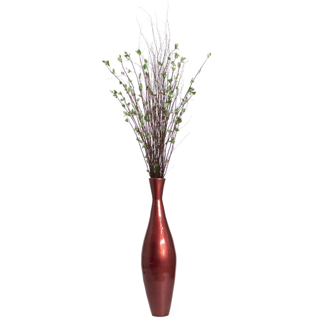Tall 33 Inch Modern Bamboo Narrow Trumpet Floor Vase - Elegant Home Decoration, Modern Accent Piece, Living Room Decor, Handcrafted Bamboo Art, Contemporary Interior Design, Unique Tall Vase, Red Small - LEHADAR