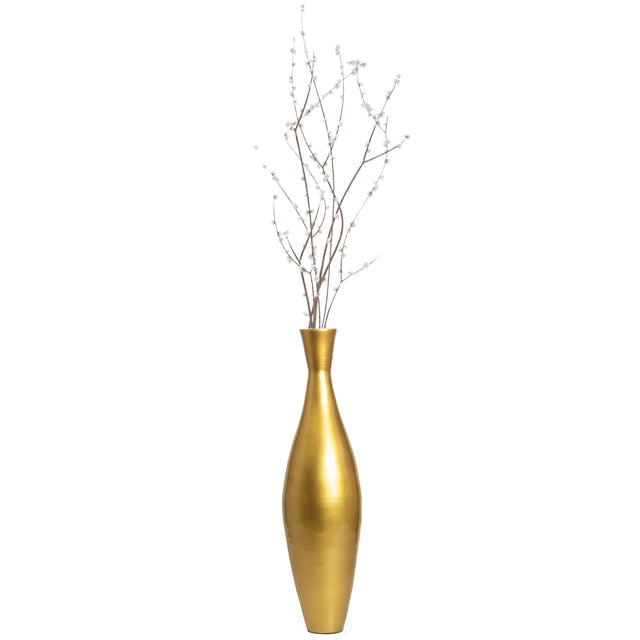 Tall 33 Inch Modern Bamboo Narrow Trumpet Floor Vase - Elegant Home Decoration, Modern Accent Piece, Living Room Decor, Handcrafted Bamboo Art, Contemporary Interior Design, Unique Tall Vase, Gold Small - LEHADAR