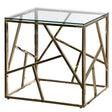 Modern Square End Side Table, Tempered Glass Top Metal Coffee Table, Gold - LEHADAR