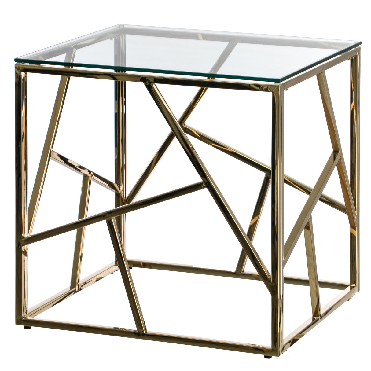 Modern Square End Side Table, Tempered Glass Top Metal Coffee Table, Gold - LEHADAR