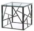 Modern Square End Side Table, Tempered Glass Top Metal Coffee Table, Silver - LEHADAR