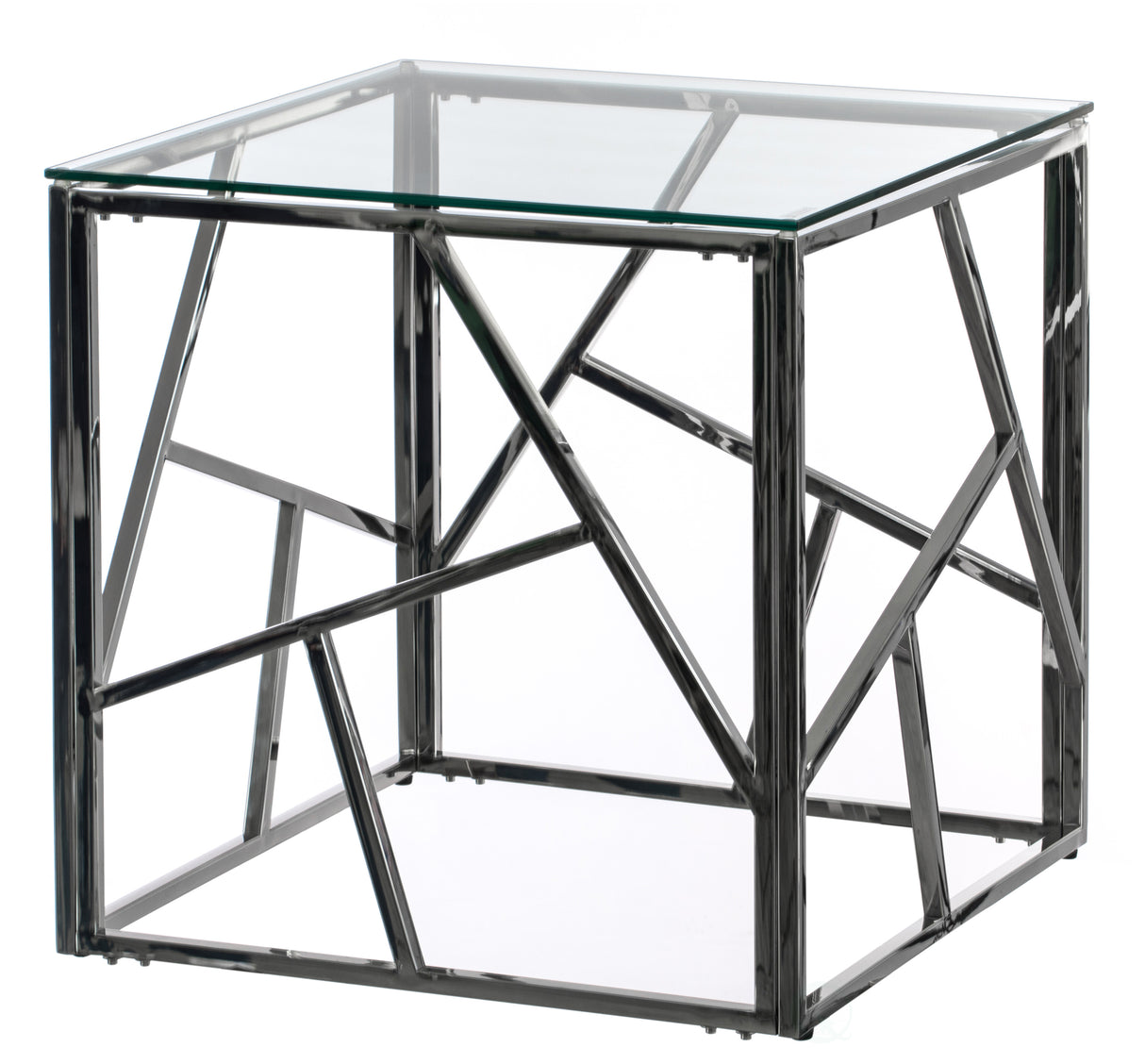 Modern Square End Side Table, Tempered Glass Top Metal Coffee Table, Silver - LEHADAR
