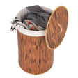 Round Bamboo Collapsible Waterproof Laundry Hamper with Lid and Handles for Organizer, Clothes, Toy Durable Folder Washing Bin for Easy Carrying - LEHADAR