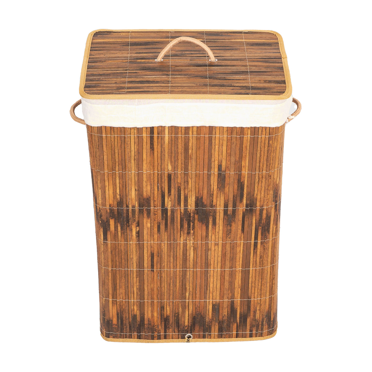 Square Bamboo Collapsible Waterproof Laundry Hamper with Lid and Handles for Organizer, Clothes, Toy Durable Folder Washing Bin for Easy Carrying - LEHADAR