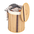 Round Coconut Stick Collapsible Waterproof Laundry Hamper with Lid and Handles for Organizer, Clothes, Toy Durable Folder Washing Bin for Easy Carrying - LEHADAR