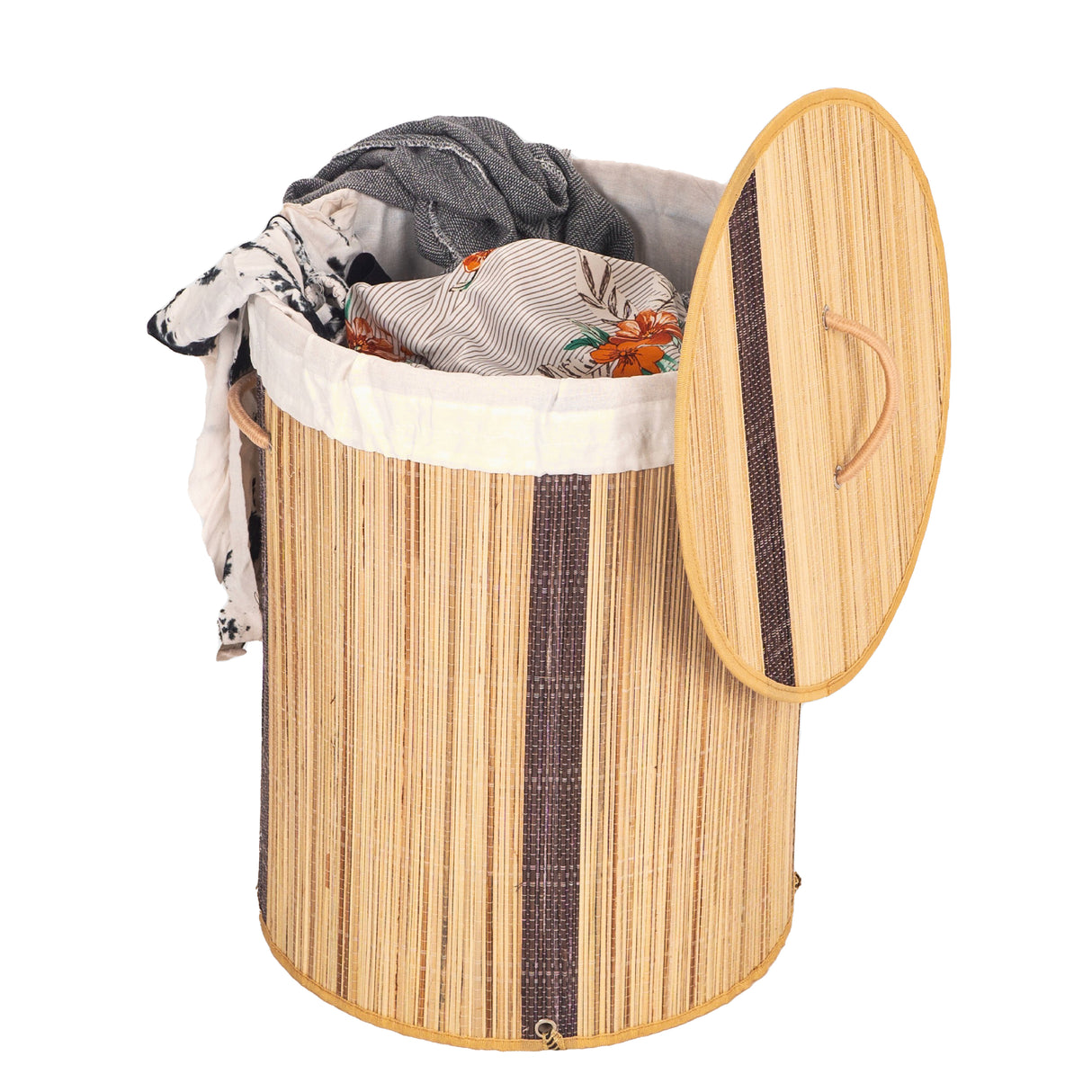 Round Coconut Stick Collapsible Waterproof Laundry Hamper with Lid and Handles for Organizer, Clothes, Toy Durable Folder Washing Bin for Easy Carrying - LEHADAR