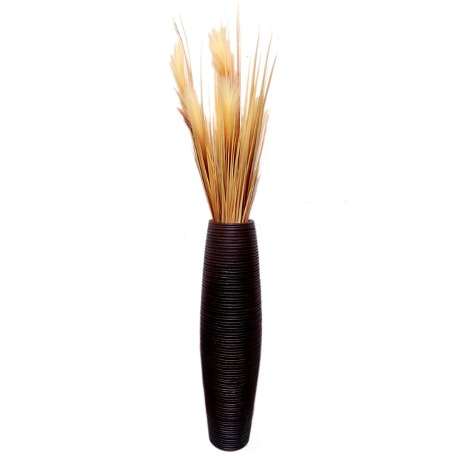 Brown Decorative Contemporary Mango Wood Ribbed Design Round Floor Vase, 31 Inch - LEHADAR