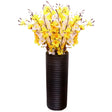 Brown Decorative Contemporary Mango Wood Ribbed Design Cylinder Shaped Table Vase, 16 Inch - LEHADAR