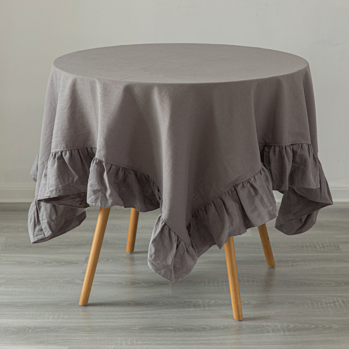 Deerlux 100% Pure Linen Washable Tablecloth with Ruffle Trim, 60" x 80" Rectangle Gray - LEHADAR