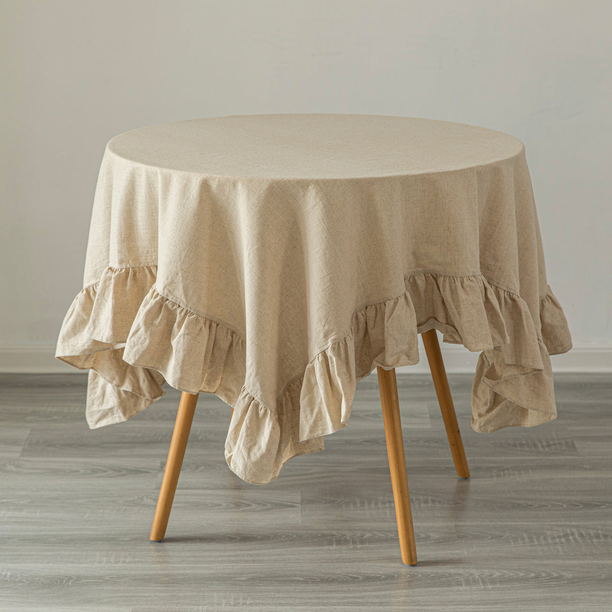 Deerlux 100% Pure Linen Washable Tablecloth with Ruffle Trim, 60" x 60" Square Natural - LEHADAR