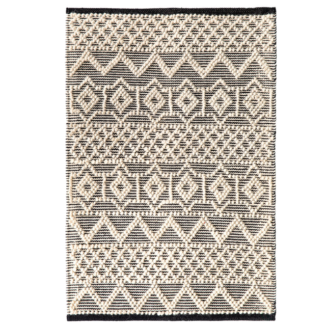 Handwoven Black and White Textured Wool Flatweave Kilim Rug, 3' x 5' - LEHADAR