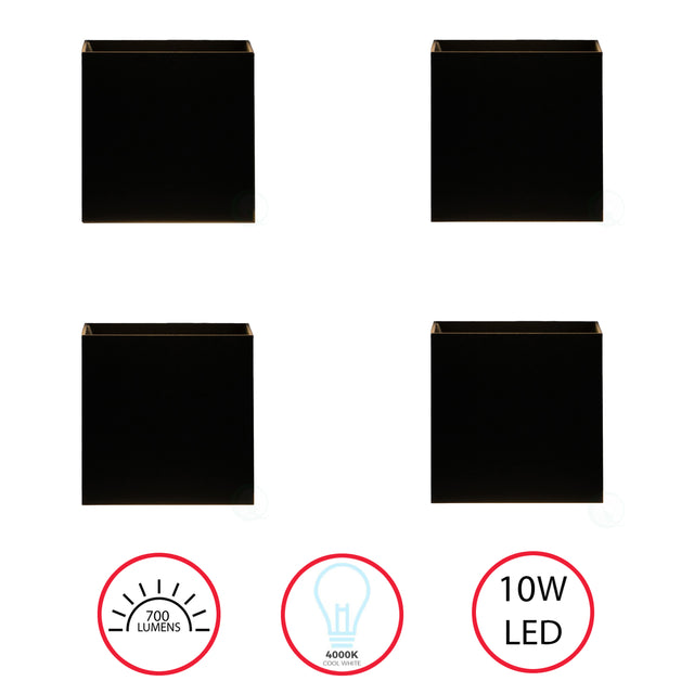 Modern Wall Sconce LED Waterproof Wall Lamp Aluminum with Adjustable Beam 10-Watt 4000K Cool White Indoor Outdoor for Bathroom Bedroom Corridor Living Room Stairs and Garden, Black Set of 4 - LEHADAR