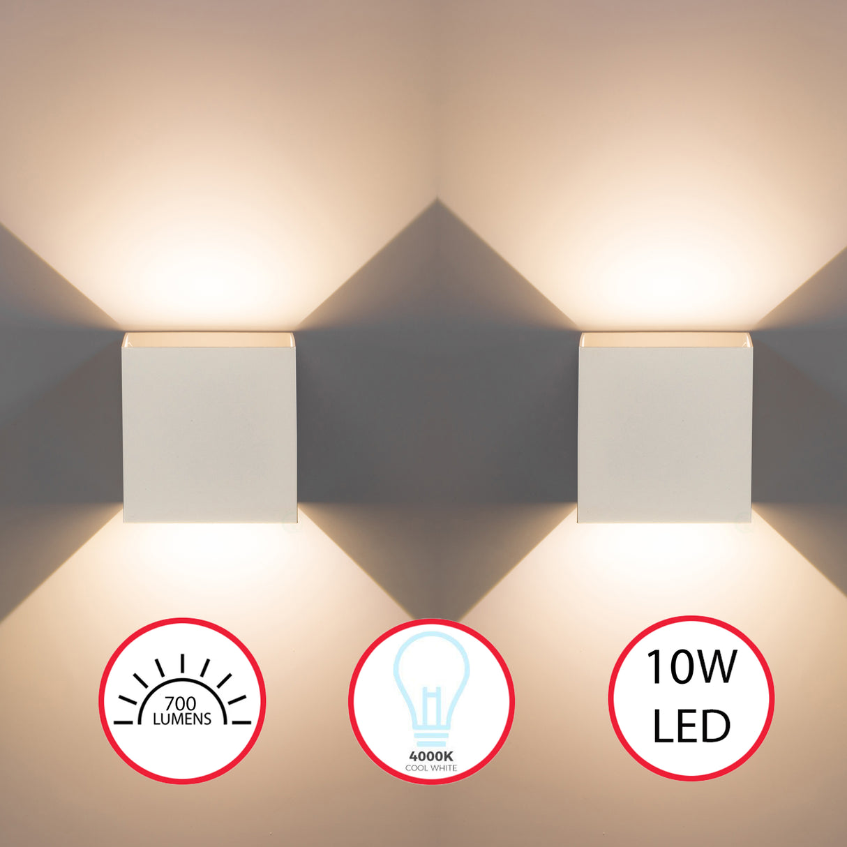Modern Wall Sconce LED Waterproof Wall Lamp Aluminum with Adjustable Beam 10-Watt 4000K Cool White Indoor Outdoor for Bathroom Bedroom Corridor Living Room Stairs and Garden, White Set of 2 - LEHADAR