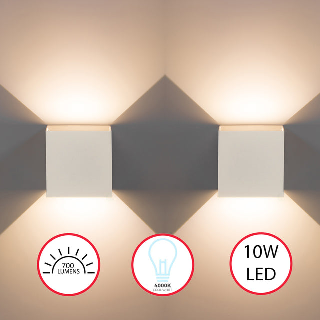 Modern Wall Sconce LED Waterproof Wall Lamp Aluminum with Adjustable Beam 10-Watt 4000K Cool White Indoor Outdoor for Bathroom Bedroom Corridor Living Room Stairs and Garden, White Set of 2 - LEHADAR