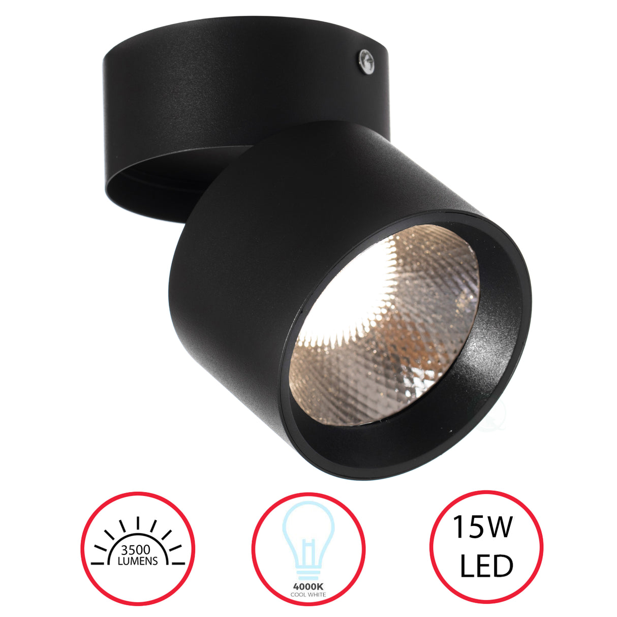 Sleek and Contemporary Aluminum Round LED Ceiling Spotlight - Adjustable Downlight with 15 Watt Cool White 4000K - Energy-Efficient Ceiling-Mounted Spot Lighting - Long-Lasting, Decorative and Modern - Ideal for Home, Office, and Commercial Spaces, Black - LEHADAR