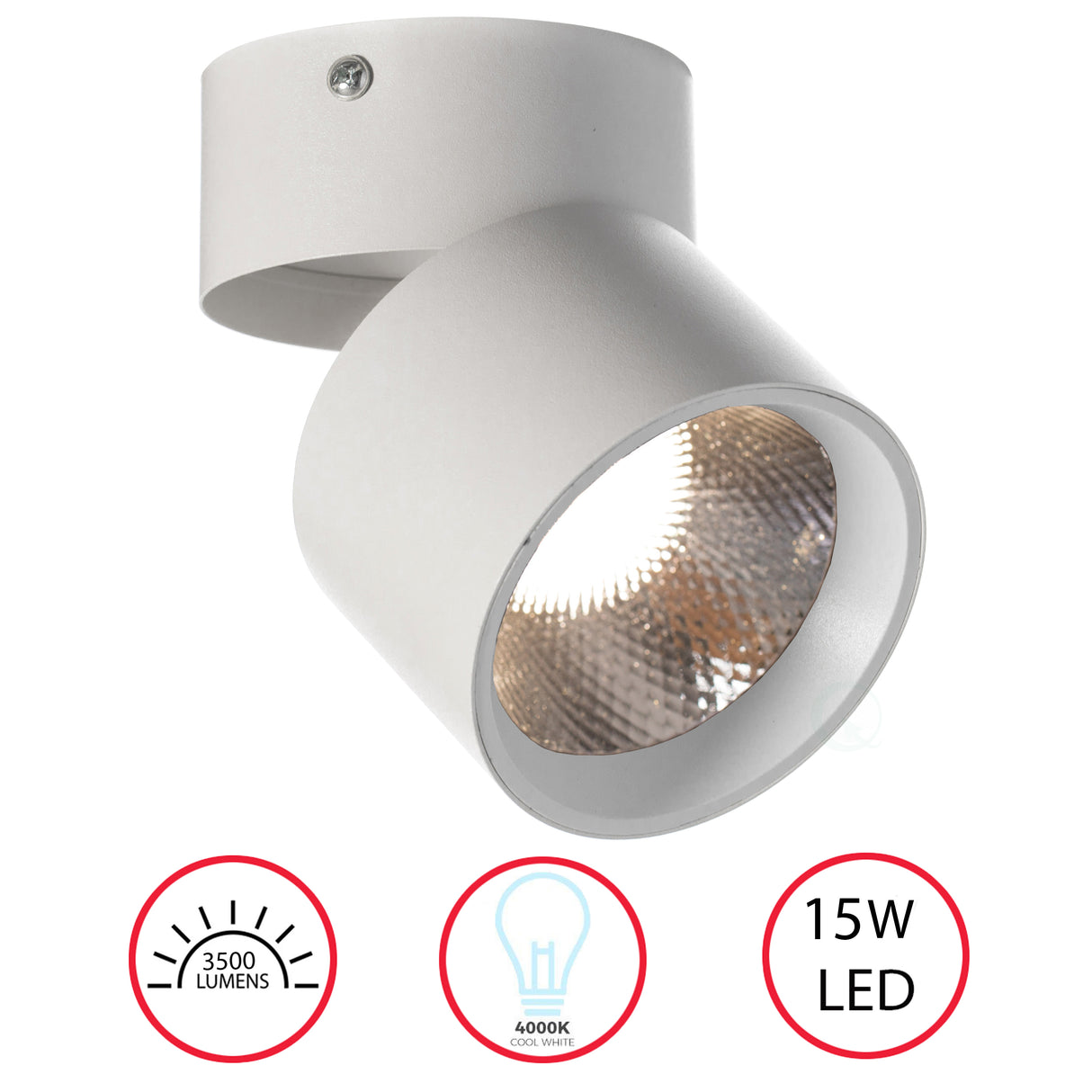 Sleek and Contemporary Aluminum Round LED Ceiling Spotlight - Adjustable Downlight with 15 Watt Cool White 4000K - Energy-Efficient Ceiling-Mounted Spot Lighting - Long-Lasting, Decorative and Modern - Ideal for Home, Office, and Commercial Spaces, White - LEHADAR