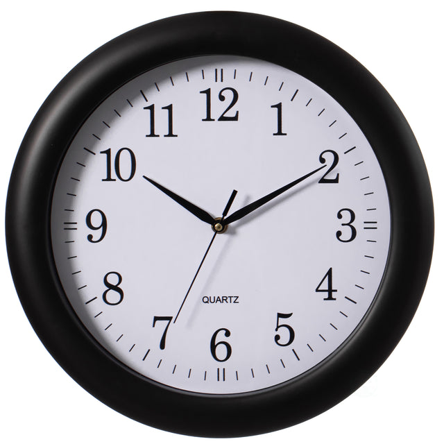 13.75 Inch Plastic Black Round Battery Operated Simple Modern Wall Clock - Office, Classroom, Livingroom, Dining Room, Bedroom and Kitchen Wall Decor - LEHADAR