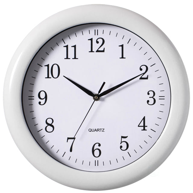 13.75 Inch Plastic White Round Battery Operated Simple Modern Wall Clock - Office, Classroom, Living Room, Dining Room, Bedroom and Kitchen Wall Decor - LEHADAR