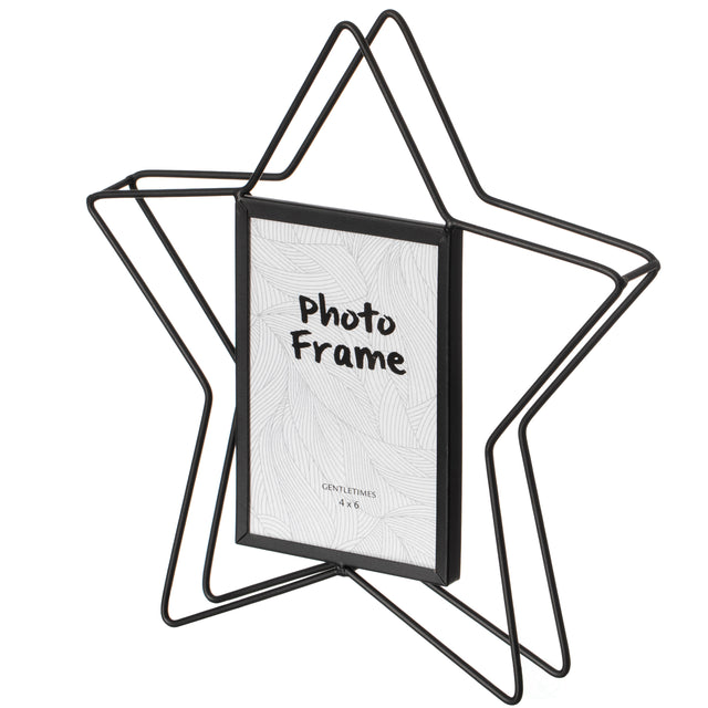 Modern Star Shape Black Metal Decor Photo Frame for Tabletop Display, 4" x 6" - LEHADAR