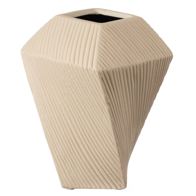 7" H Decorative Ceramic Square Twisted Centerpiece Table Vase Beige, Small - LEHADAR