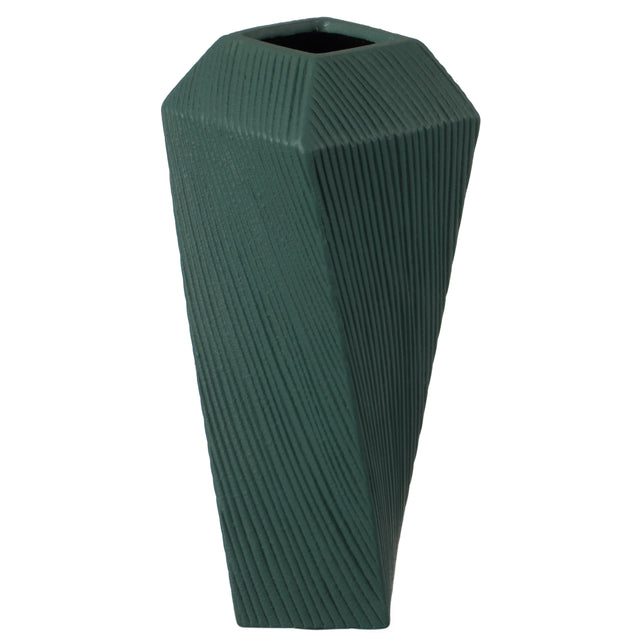 12" H Decorative Ceramic Square Twisted Centerpiece Table Vase Green, Large - LEHADAR