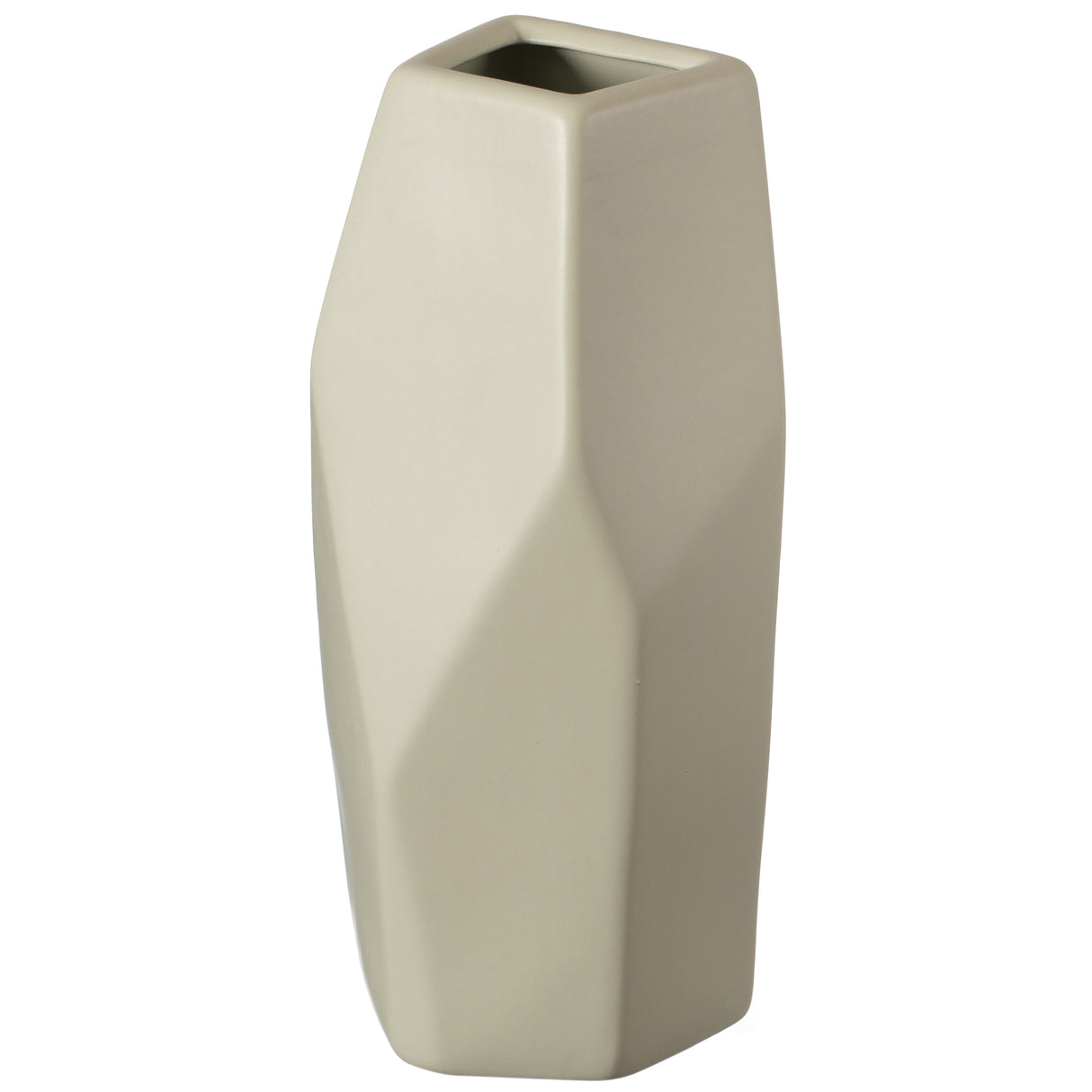 12" H Decorative Ceramic Multi Paned Vase, Modern Style Centerpiece Table Vase Beige, Large - LEHADAR